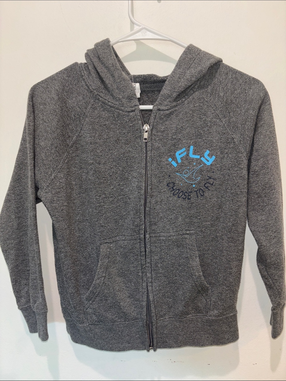 Kids' Gray Zip Hoodie with Blue 'iFLY' Logo Size 6/8
